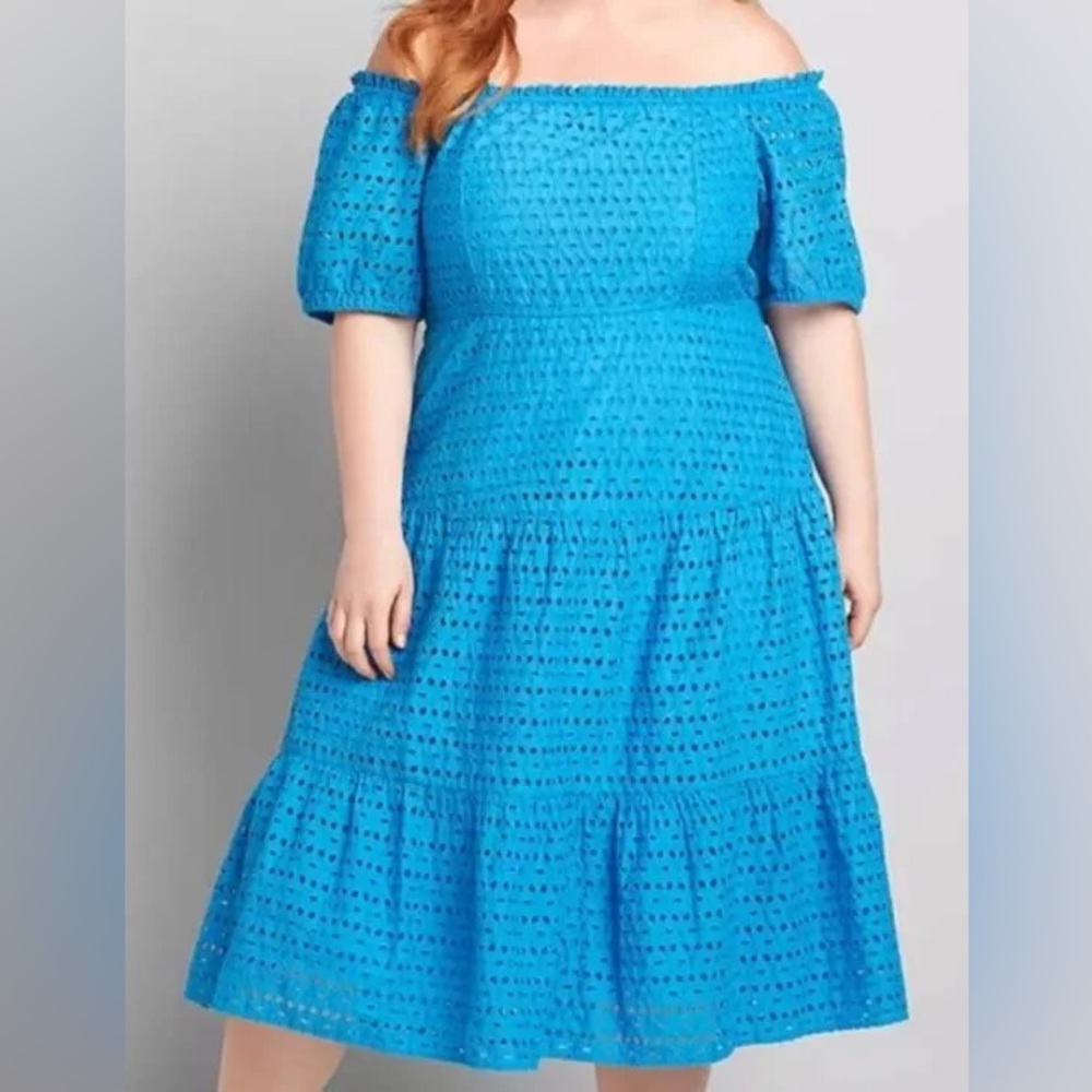 Eyelet convertible off shoulder dress